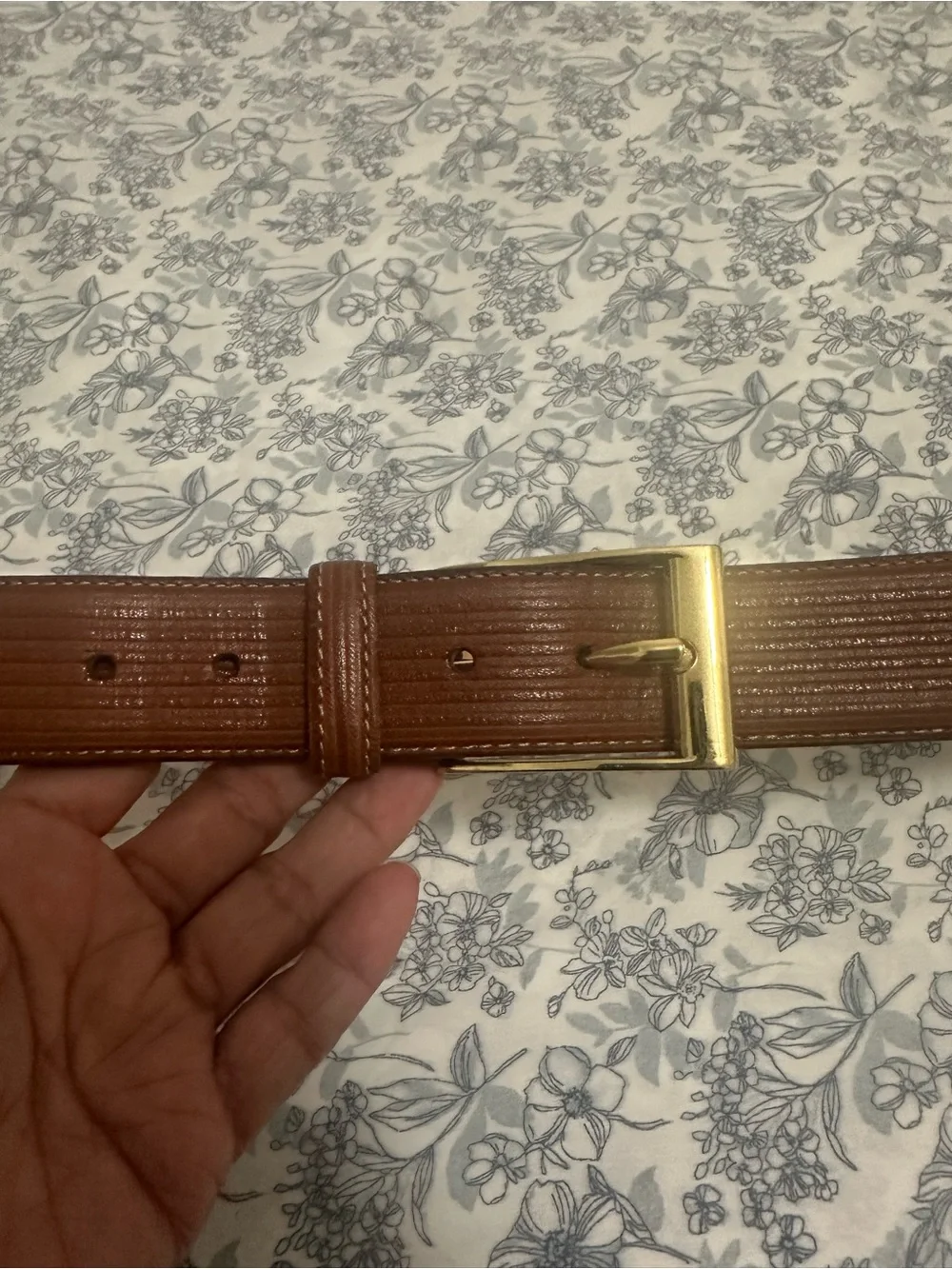 Martin Dingman Brown Leather Belt with Gold Buckle